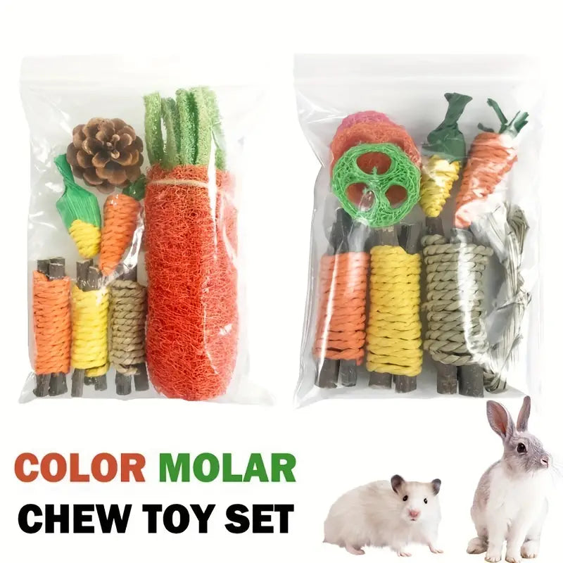 Rabbit Chew Toys Set: Hamster Molar Teeth Cleaning Toys Accessories, Bunny Chinchilla Small Animal Chew Toy Set