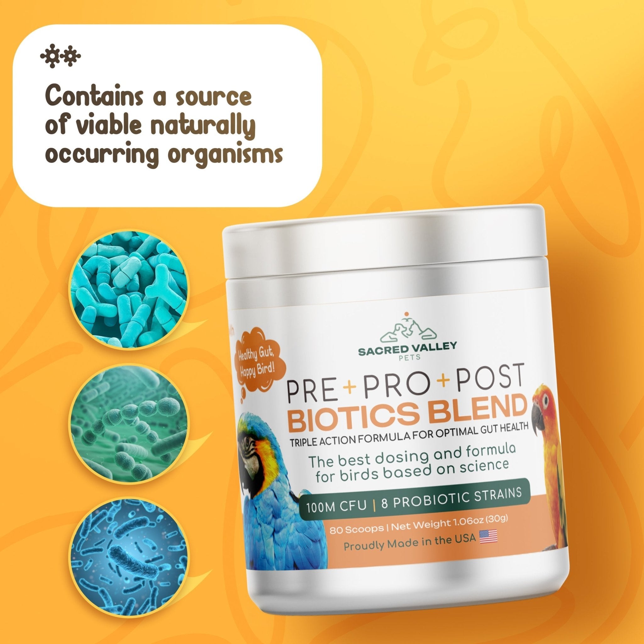 Organic Pre+Pro+Post Biotics Blend for Parrots - 1.06oz