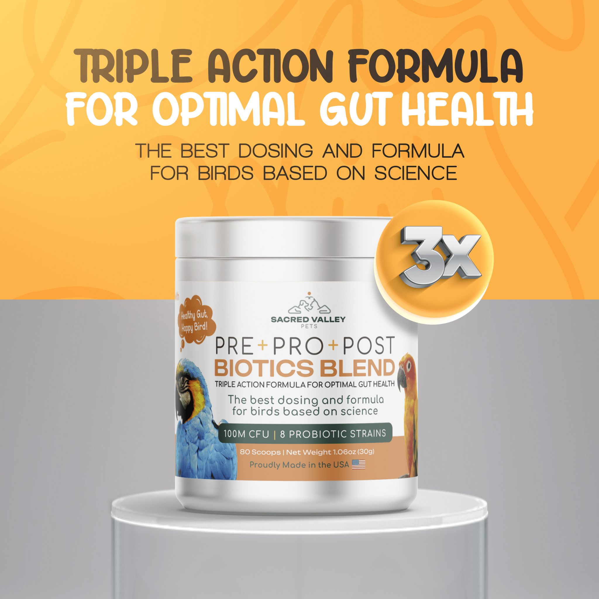 Organic Pre+Pro+Post Biotics Blend for Parrots - 1.06oz