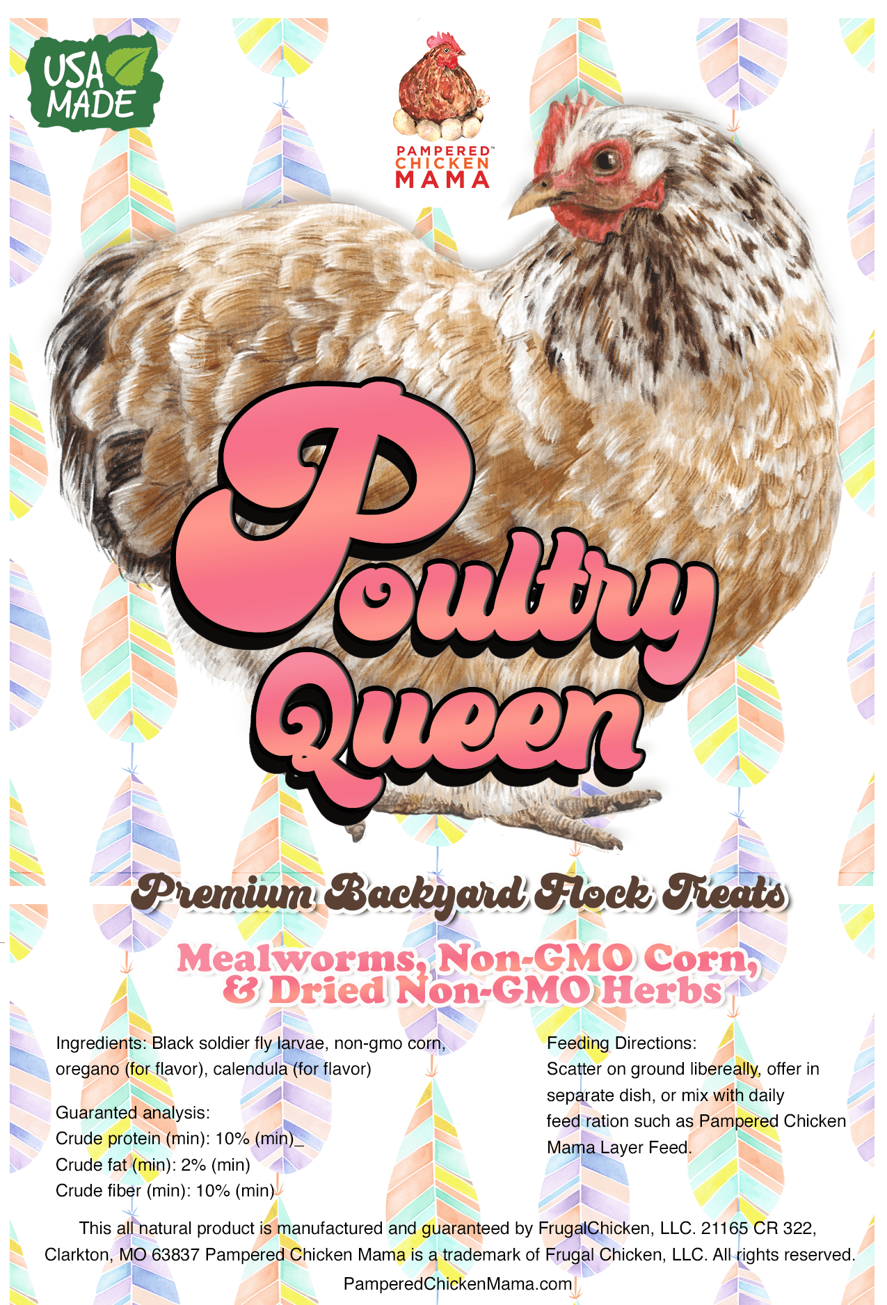 Poultry Queen Mealworm, Premium Corn, Flax Seeds, & Herb Treat For Pet Chickens