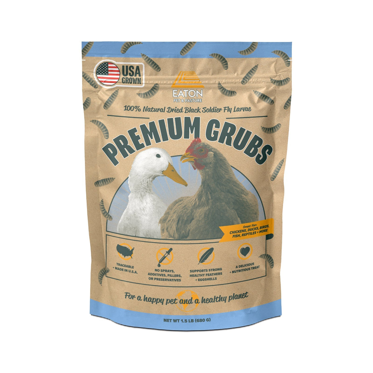 Premium Grubs, USA Grown Dried Black Soldier Fly Larvae, High Calcium Treat for Chickens, Ducks, Wild Birds 1LB