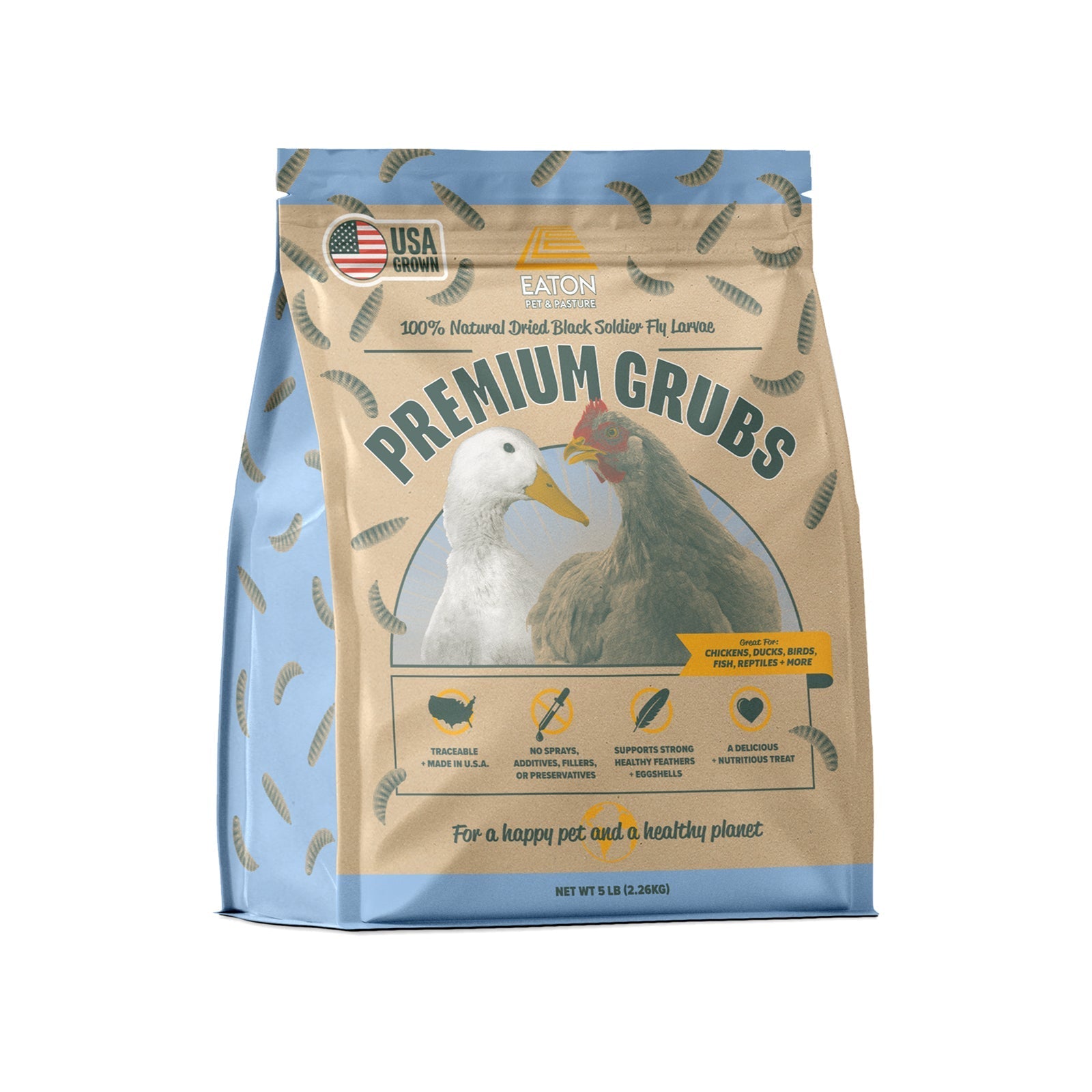 Premium Grubs, USA Grown Dried Black Soldier Fly Larvae, High Calcium Treat for Chickens, Ducks, Wild Birds 5LB