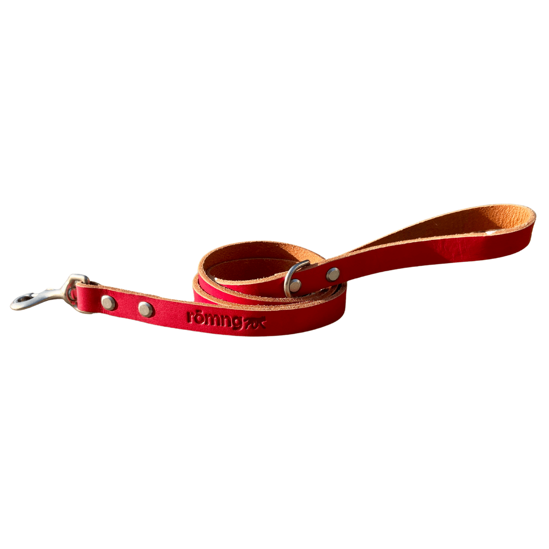 48" Genuine Leather Dog Leashes - Made in USA Cherry Red