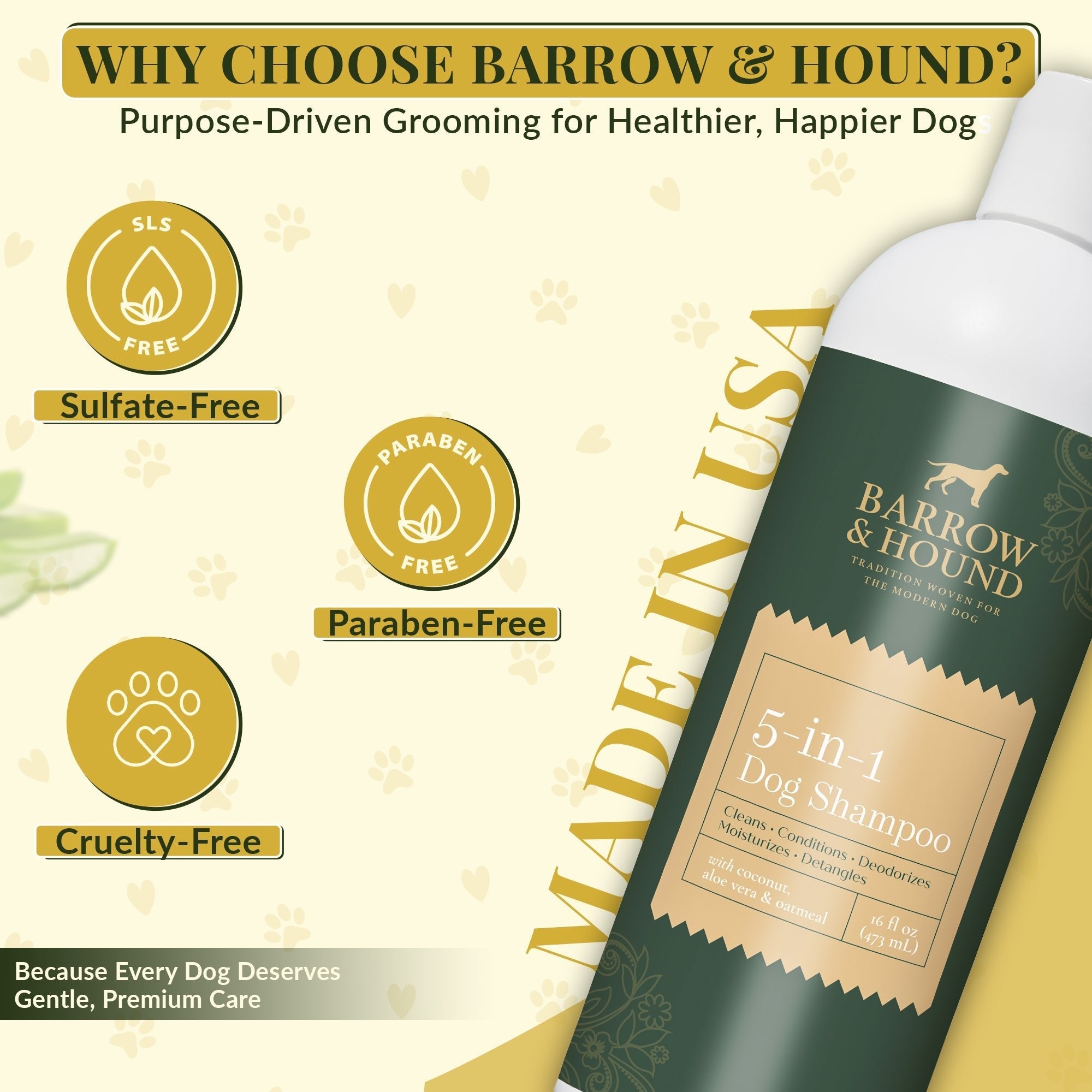 Barrow & Hound 5-in-1 Dog Shampoo – Coconut, Oatmeal, Aloe | Itch Relief + Conditioner for All Breeds