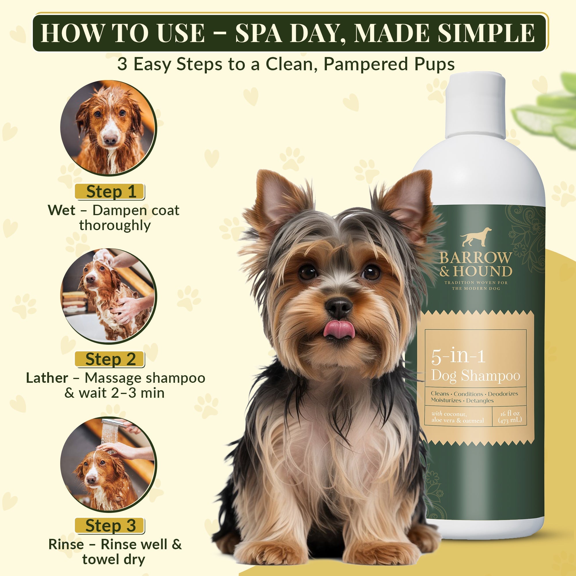 Barrow & Hound 5-in-1 Dog Shampoo – Coconut, Oatmeal, Aloe | Itch Relief + Conditioner for All Breeds