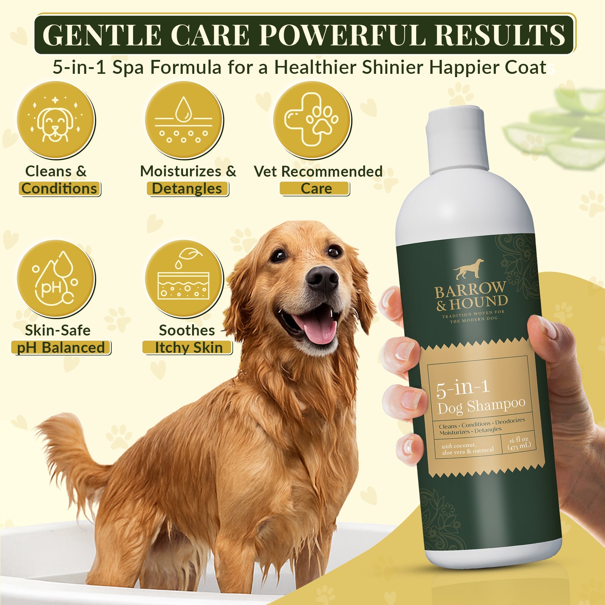 Barrow & Hound 5-in-1 Dog Shampoo – Coconut, Oatmeal, Aloe | Itch Relief + Conditioner for All Breeds