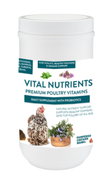Vital Nutrients Premium Poultry Vitamins for Chickens, Turkeys, Quail. Daily supplement with probiotics for healthy feathers, immune support.