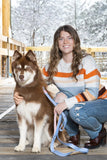 Aria the Fox Blue Waterproof Dog Leash: Woman and Husky with Blue Sky Orchid Leash