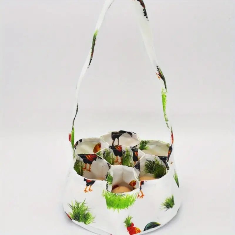 Eggs Collecting Basket With 7 Pouches Grass and Chickens