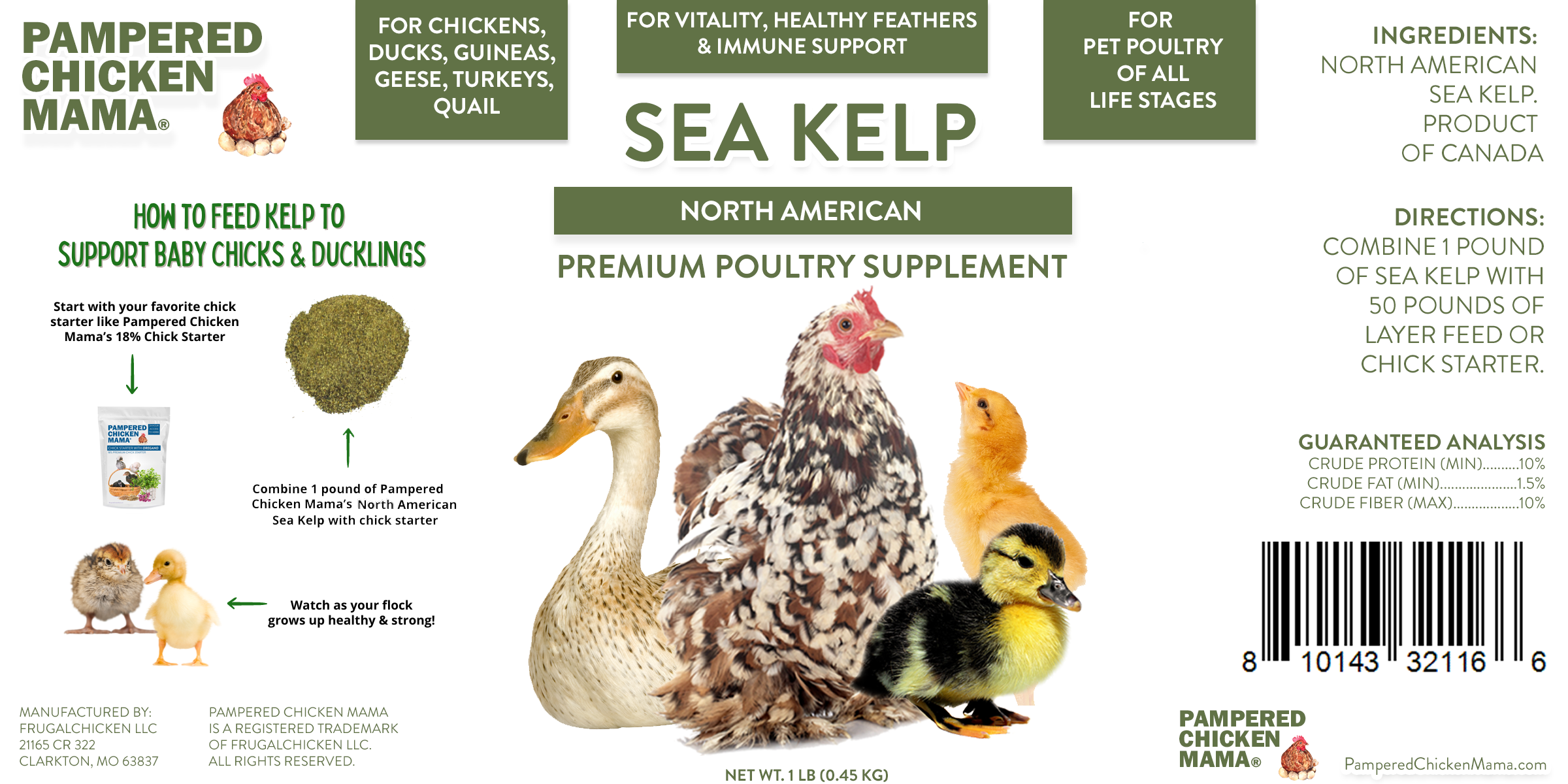 Pampered Chicken Mama Sea Kelp Poultry Supplement: Vitality for Chickens, Ducks, & Quail. Healthy Feathers & Immune Support!