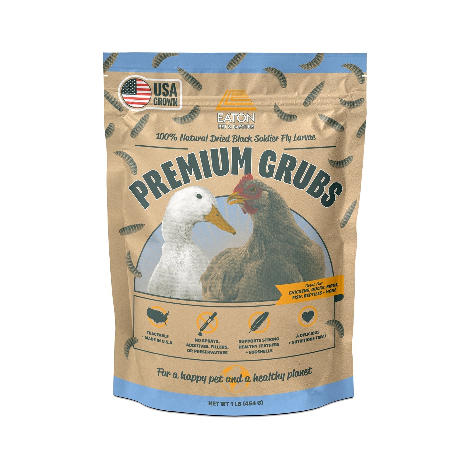 Premium Grubs, USA Grown Dried Black Soldier Fly Larvae, High Calcium Treat for Chickens, Ducks, Wild Birds -