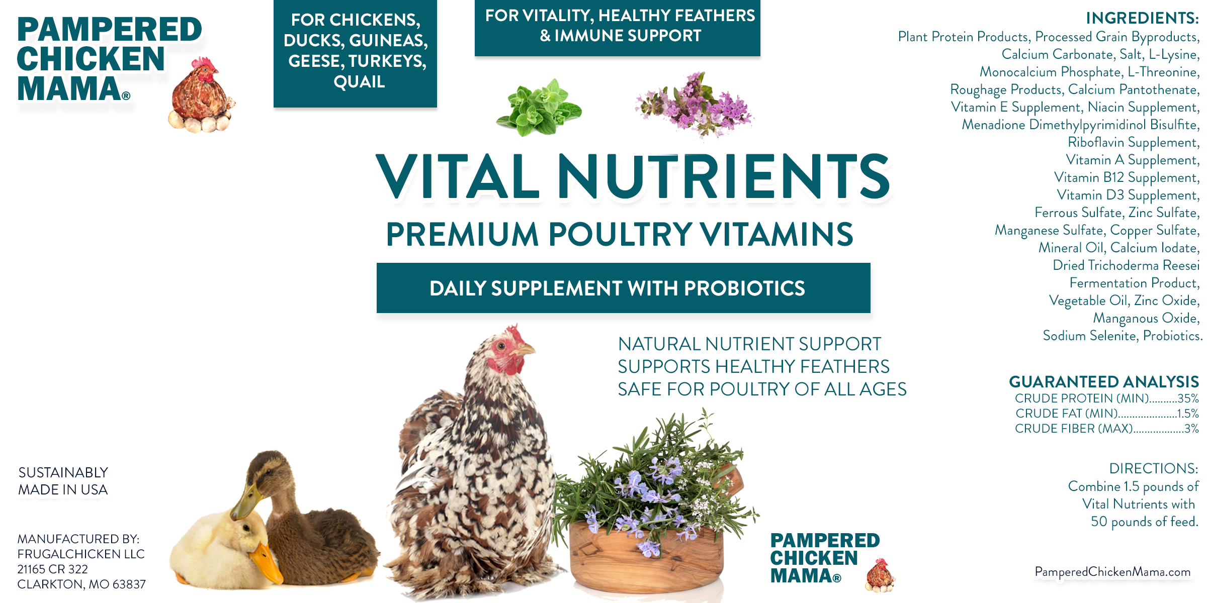 Pampered Chicken Mama Poultry Vitamins: Vital Nutrients for Chickens, Ducks & Healthy Feathers