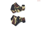 A pair of camouflage Birdy Bootie (Made in USA) masks on a white background, designed for injured feet as protective shoes.