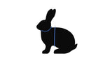 A silhouette of a Bunny Holster Rabbit Harness (Made in USA) wearing a stylish blue collar.