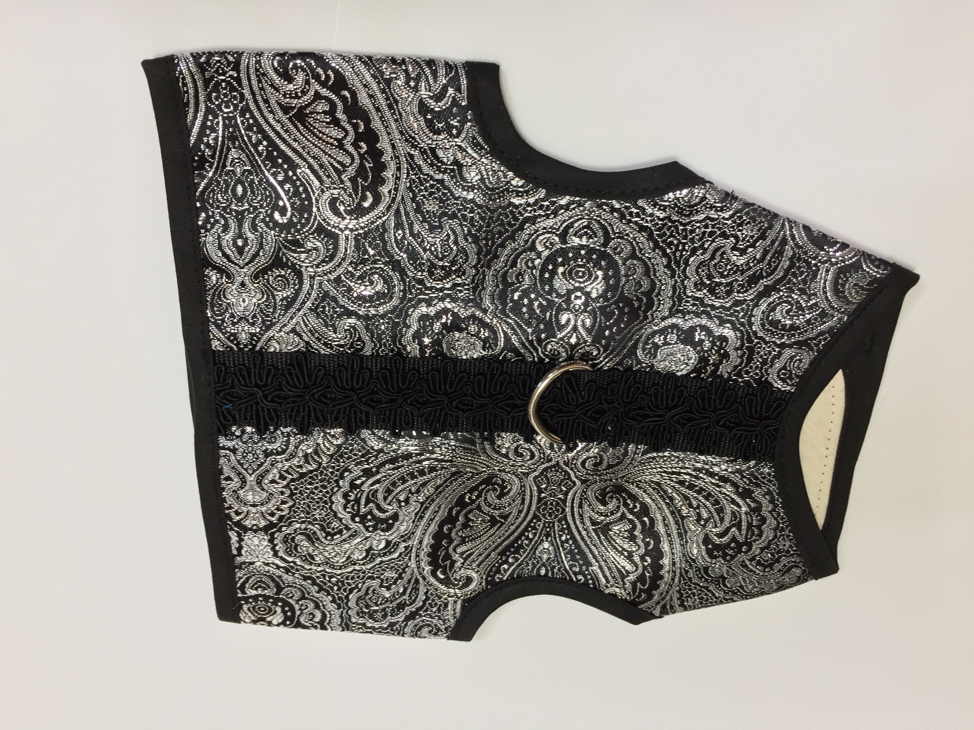 Kitty Holster Custom Cat Harness (Premium Boutique Kitty Holster) Black and Silver Brocade