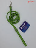 A green Clearance Holster Leash with a tag attached to it.