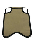A custom handmade Hen Saver Hen Apron/Saddle with black trim for the protection of chickens, ideal for any chicken owner.