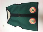 A green dog vest with red and yellow eyes, now a Custom Handmade Kitty Holster Cat Harness (Made in USA).