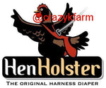 A chicken wearing a pink vest in the grass is also wearing a Hen Holster Bird Diaper/Harness with Permanent Liner.