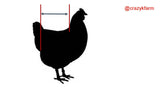 A silhouette of a chicken with a CLEARANCE Hen Holster Bird Diaper/Harness with Permanent Liner and a ruler in front of it.
