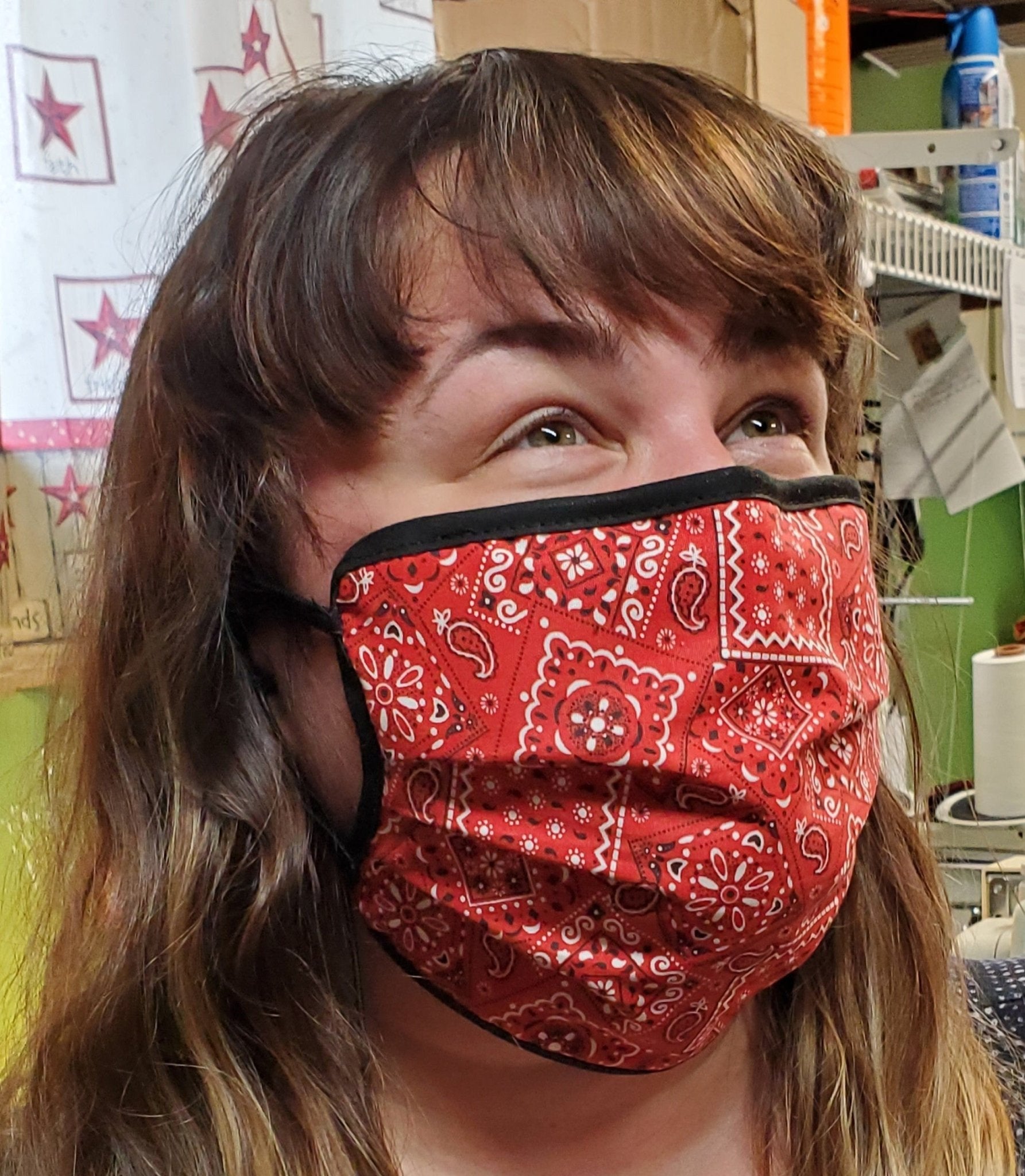 Reusable Made-in-the-USA Cotton Face Masks Red Bandana (2 Ply) With nose wire